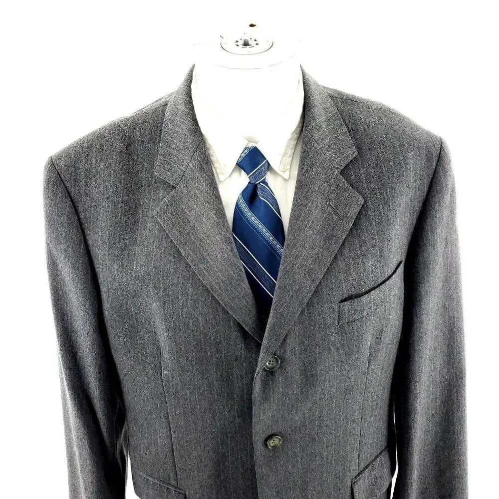 Alexandre London Savile Row Wool 3 Button Suit Jacket‎ 42R Gray Striped